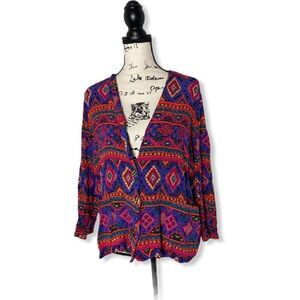 Vintage Diversity Women’s Size LP Rayon Blouse Multicolor Boho Ethnic Print Butt